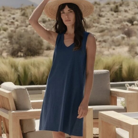 PACT 100% Organic Cotton V Neck Soft Tank Dress French Navy Ethical Clothing - S - Picture 4 of 6